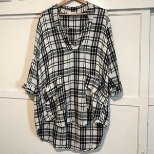 Free People CP Shades Shirtdress Black White Plaid Long Sleeved Oversized small